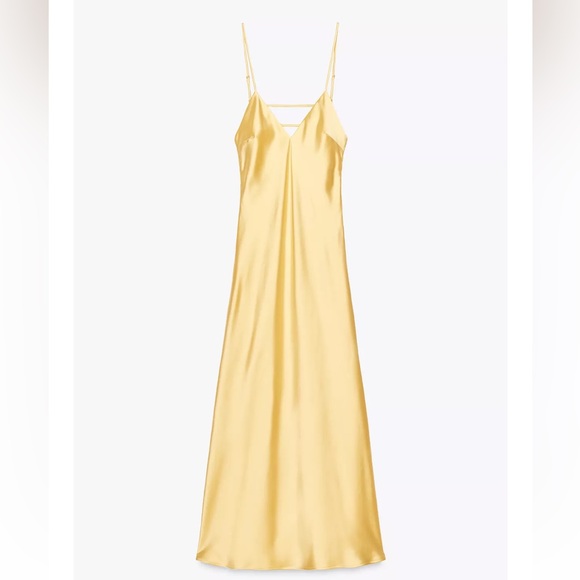 Zara NWT satin midi dress yellow 4772/217 - Picture 4 of 10